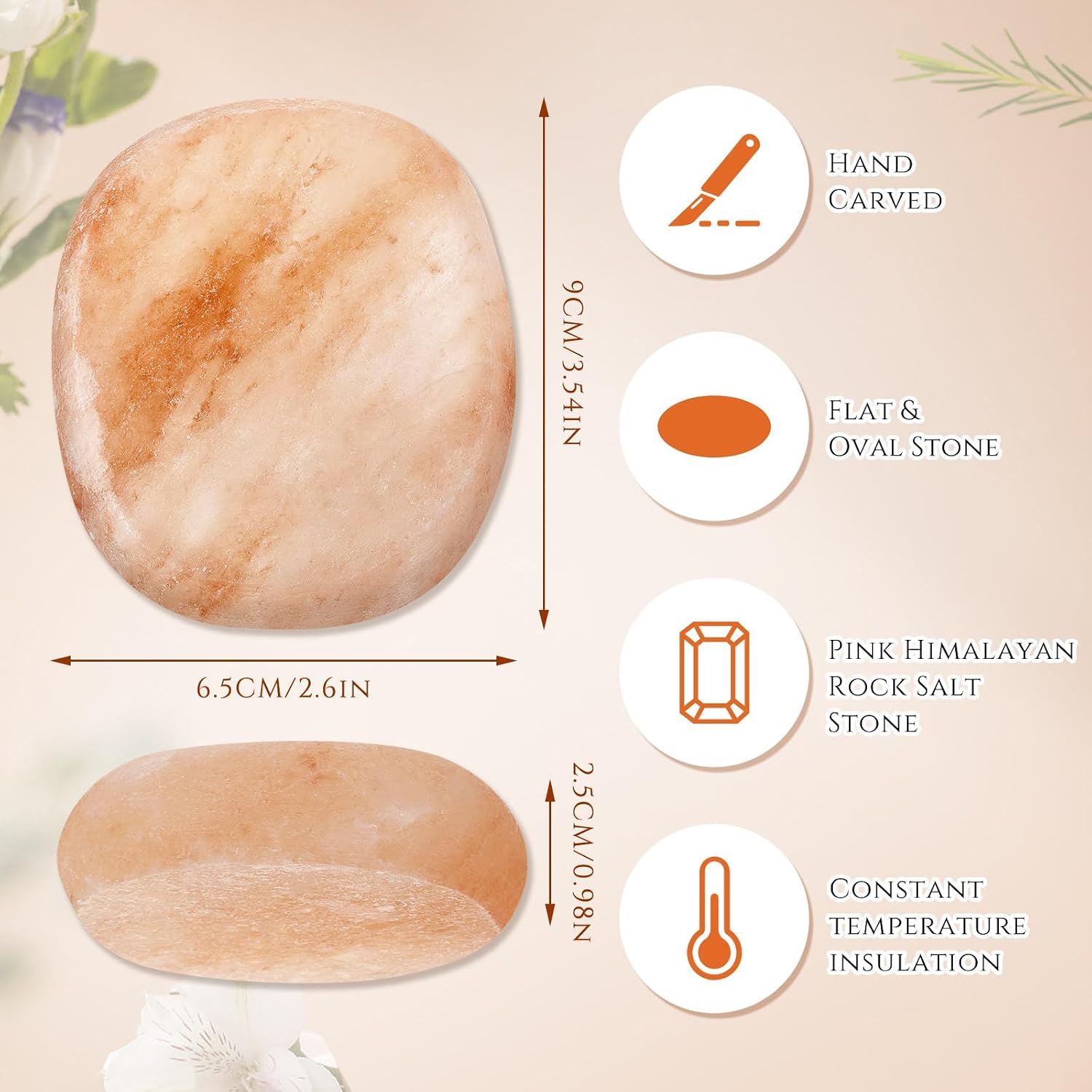 14 Pcs Flat Oval Massage Stone 3.5 x 1 x 2.6 Crystal Hand Carved Stone for Massages Therapy Himalayan Salt Massages Rocks Natural Pink Heated Warmer Stones for Spa Massage Salt and Sugar