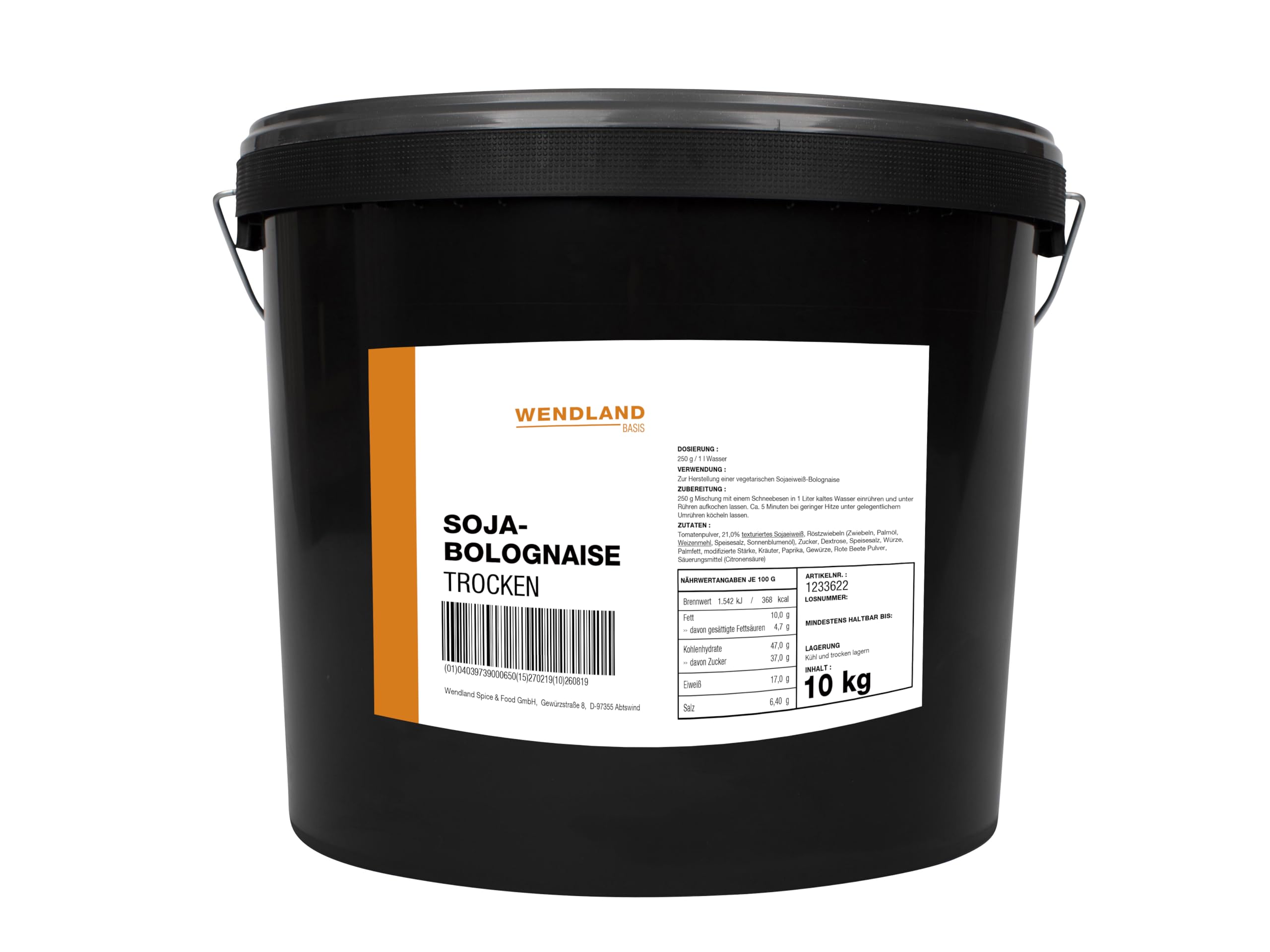 Wendland Sojabolognese, 10 kg veganes Fixprodukt zur Zubereitung von 50 Liter Sauce