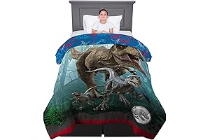 Jurassic World Dominion Blue Velociraptor and Rexy T-Rex Reversible Comforter