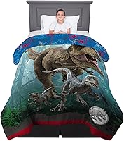 Vista 1 de Franco Ropa de cama para niños, edredón reversible de microfibra súper suave, tamaño individual/matrimonial, Jurassic World Dominion