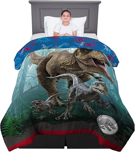 Franco Ropa de cama para niños, edredón reversible de microfibra súper suave, tamaño individual/matrimonial, Jurassic World Dominion