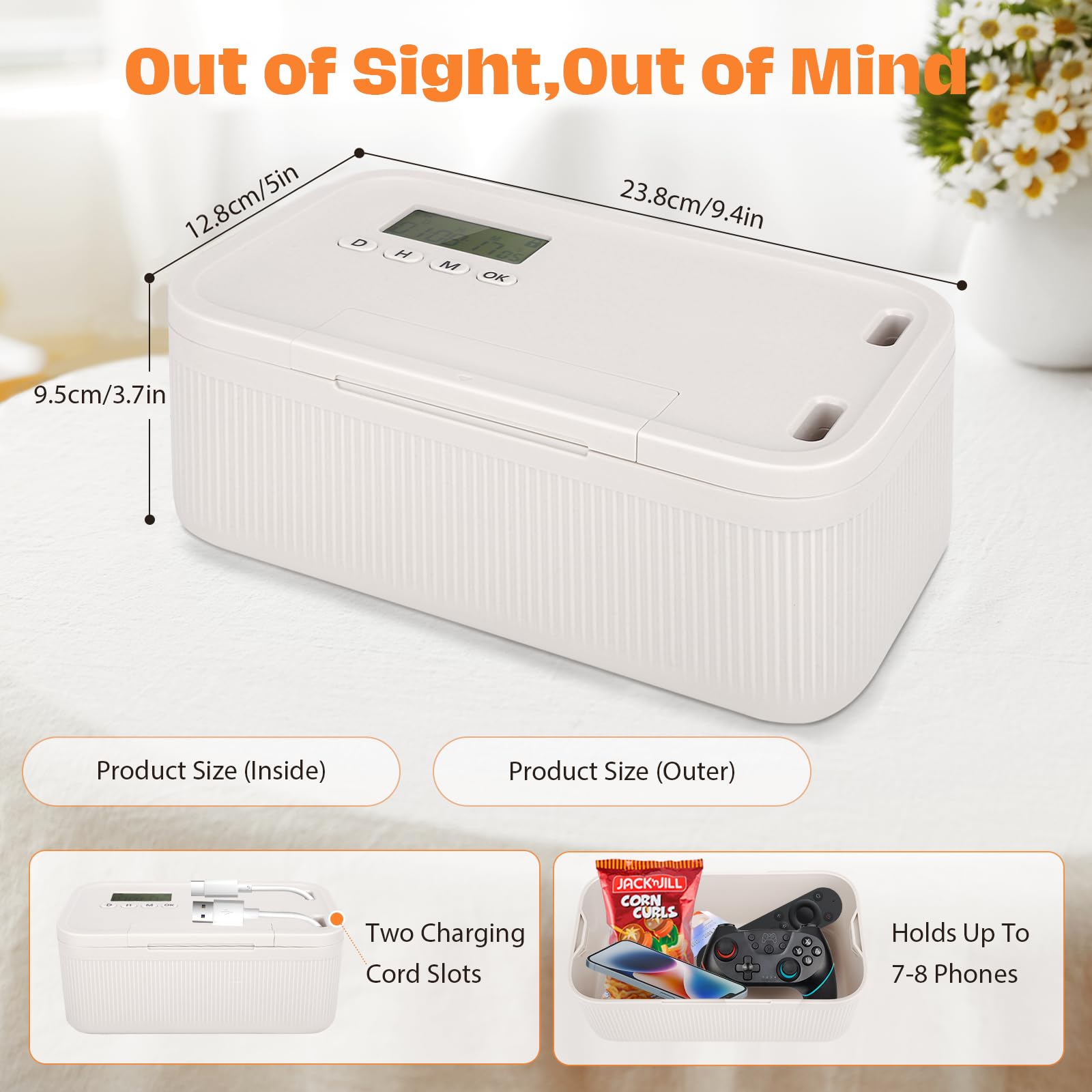 Handy Safe mit Zeitschloss, Abschließbare Box mit Timern für Handy, Snacks, Alkohol oder andere unerwünschte Versuchungen, Selbstkontrolle Timer Schließfach, Handy Gefängnis für Arbeit & Kinder (Weiß)