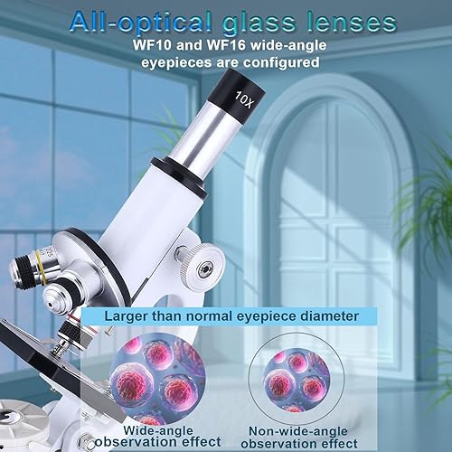 Miniatura 5 de Microscopio para niños, 40X-2000X Microscopio compuesto adaptador de teléfono móvil con microscopio diapositiva kit de microscopio para laboratorio