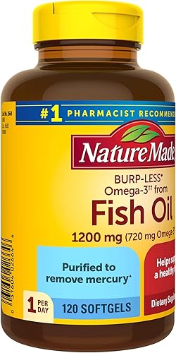 Miniatura 7 de Nature Made Aceite de pescado sin eructos 1200 mg uno por día, 120 cápsulas blandas, aceite de pescado Omega 3 Suplemento para la salud del corazón