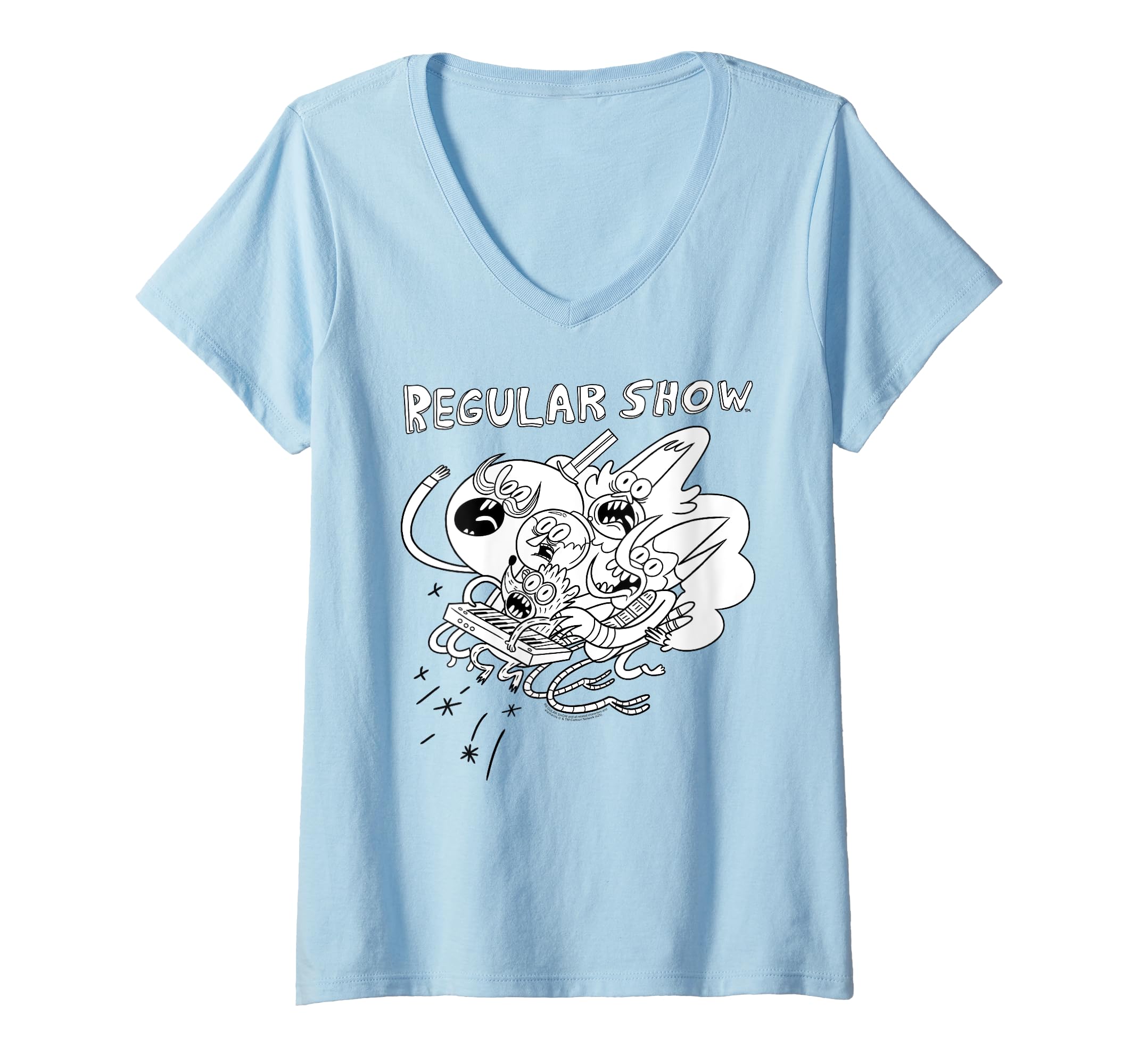 Womens Regular Show Crazy Keyboard Characters Funny Cartoon V-Neck T-Shirt