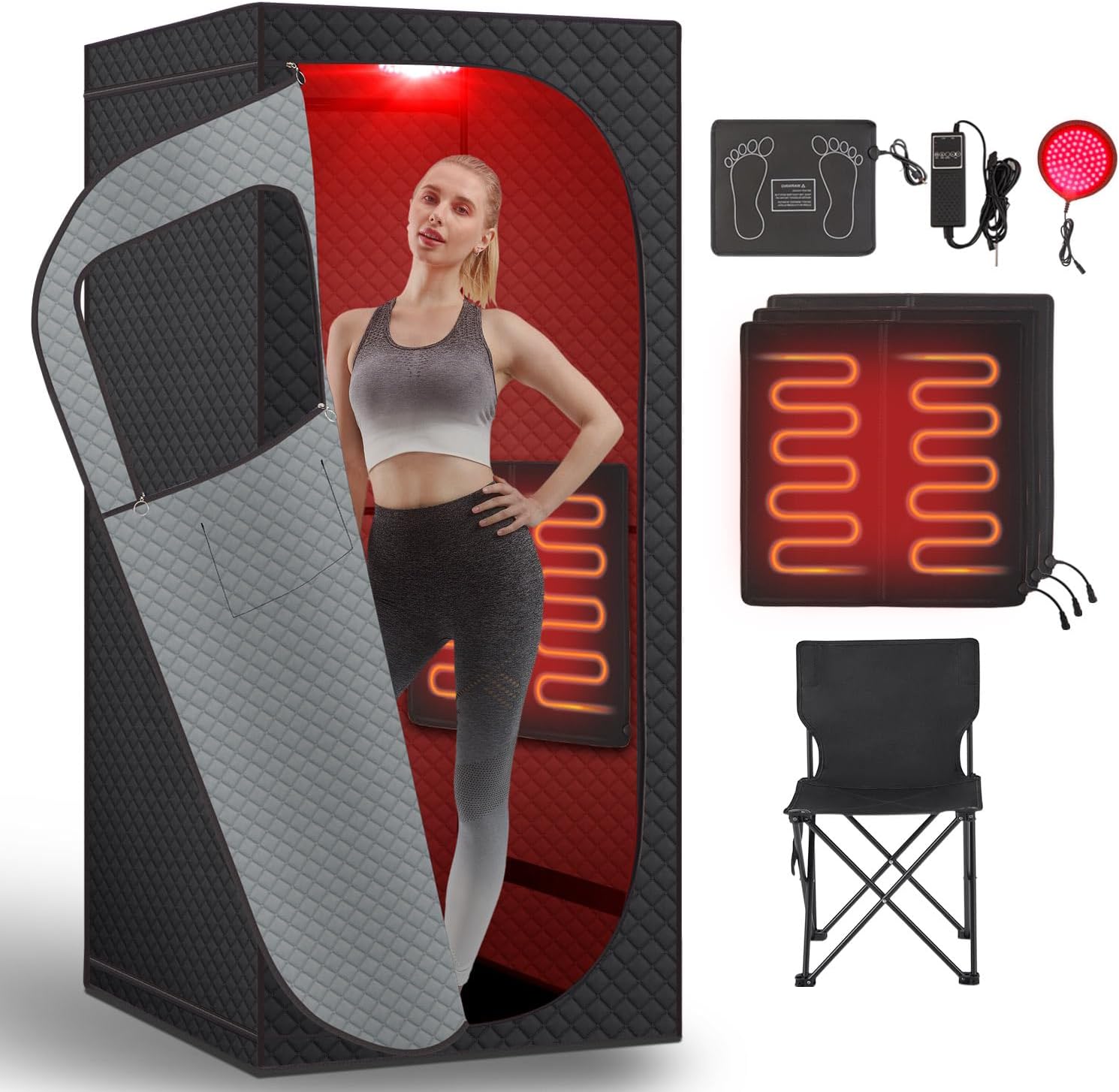 Far Infrared Sauna Box with Red Light Therapy, Portable Dry Sauna for Relaxation, Detoxification, Carbon Crystal Heating,9 Levels, Full Size 5.9ft×2.9ft×2.6ft Full-body