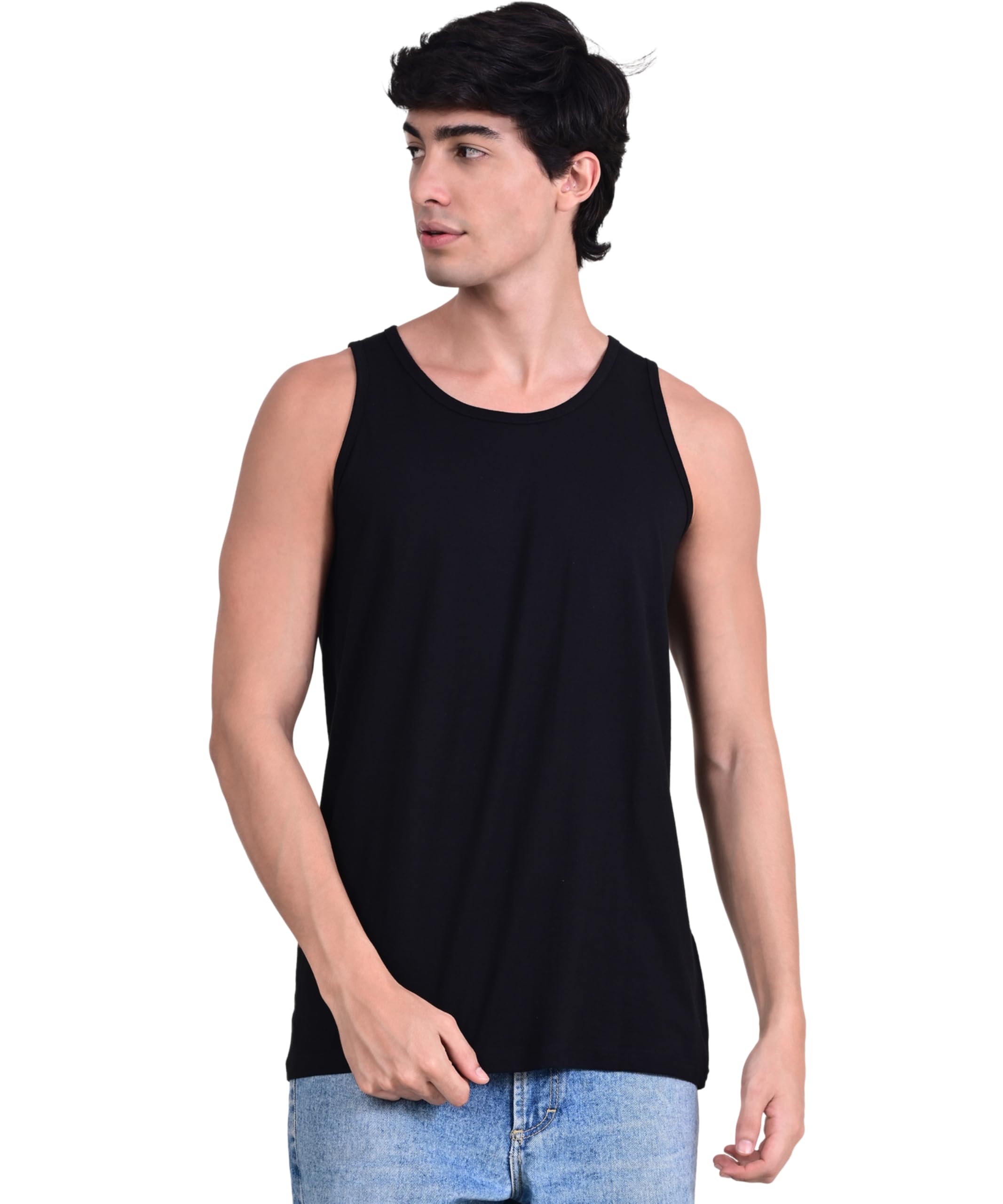Sleeveless Tank Top for Men | Plain Ring Spun Super Combed Bio-Washed Cotton-image-18