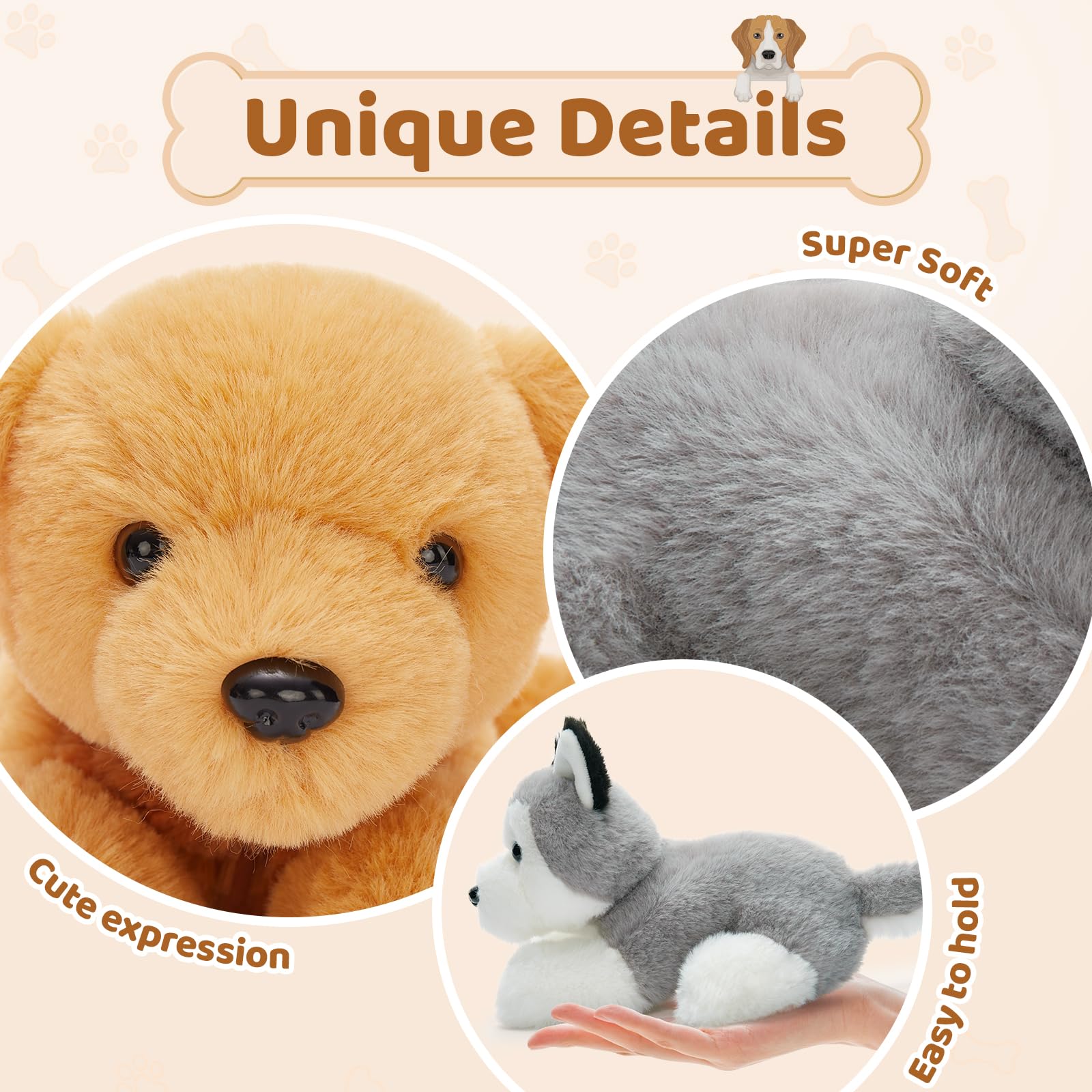 MorisMos 6pcs Perro Peluche Gigante, 27cm Kawaii Perro Juguete de Peluche Suave Animales Regalo para Niños Novia Navidad Cumpleaños Deco