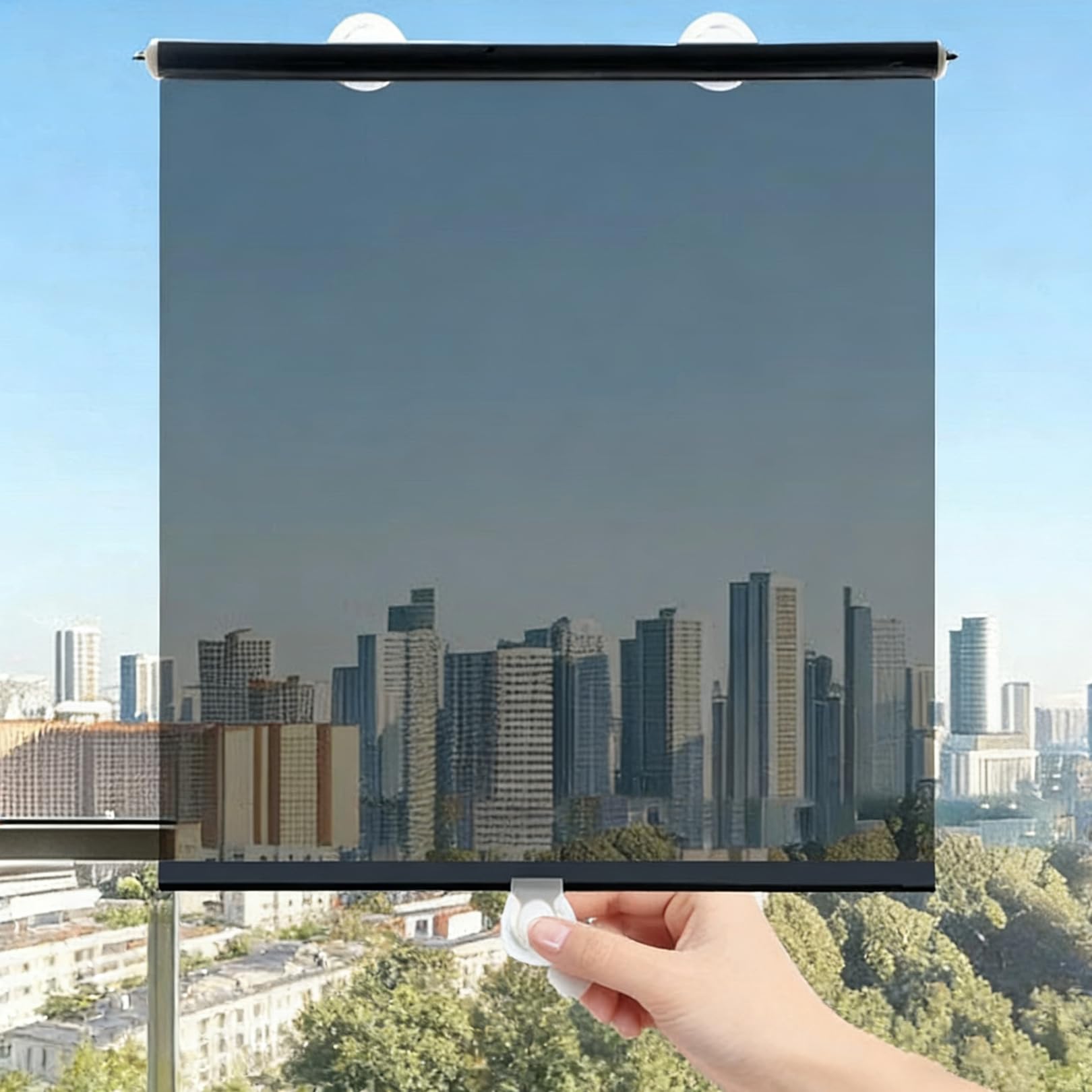 50x180cm Suction Cup Roller Blinds for Windows Black Sun Protection Blackout Curtains Non Drilling Retractable Sunshade Roller Blinds,Portable Temporary Blind,for Bathroom Kitchen Office