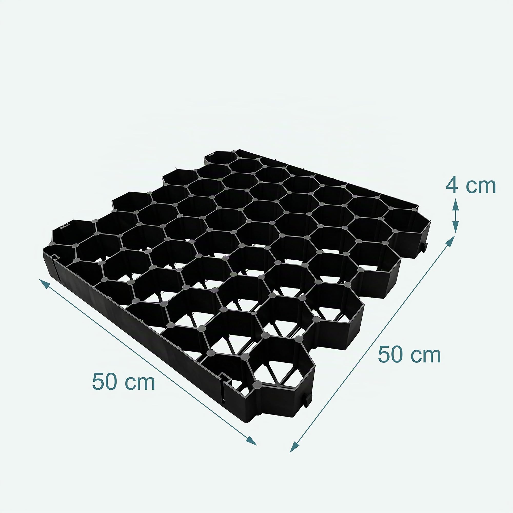 Relaxdays Rasengitter Kunststoff, 10er Set, 4x50x50 cm, ohne Unterbau, befahrbar, Paddockplatten, Rasenplatten, schwarz