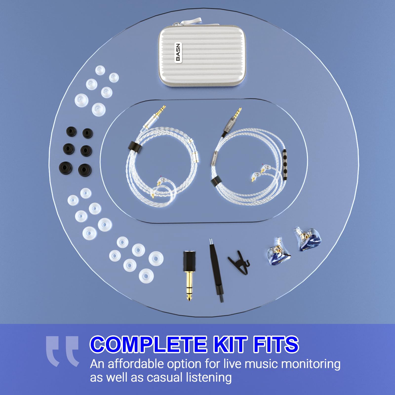 BASN MMCX Dreifach-Treiber In-Ear-Monitore für Audiophile Musiker (Blau) | Dreifach-Treiber mit satten Bässen, HiFi-Stereo-IEM-Kopfhörer mit verbesserten abnehmbaren Kabeln für Audiophile Musiker