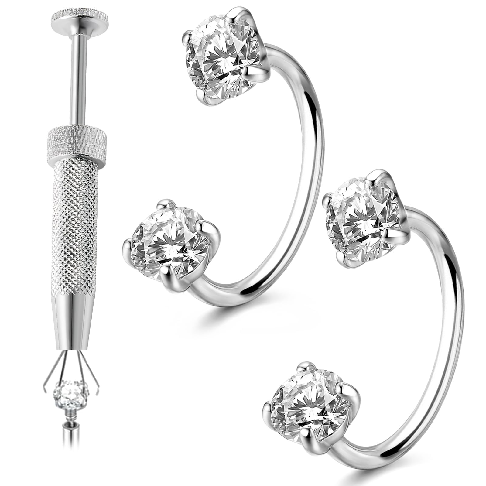Fake Nose Piercing, Gold Nose Ring for Women, U-Shape Fake Nose Ring & Fake Nose Pin with Piercing Tool Set, Daily Wear Nose Jewelry, 8×7.5×1 cm-image-19