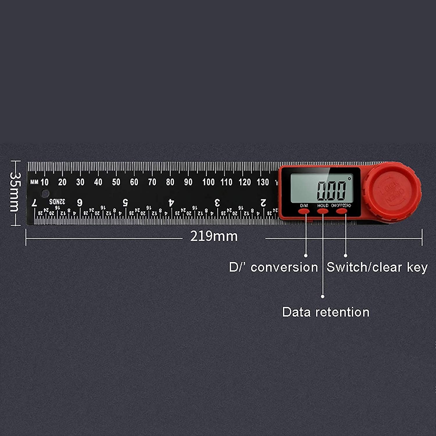 WJJ Righello dell'angolo Digitale, Strumento di misurazione angolare a 2 in 1, Righello angolare a 360 ° 0-300mm Righello Angolo del goniometro Digitale con Display LCD