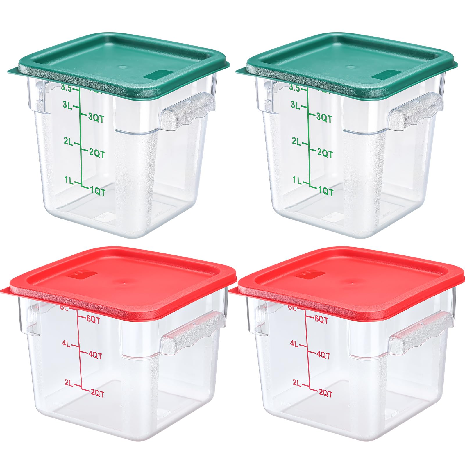 Lallisa 4 Pcs Food Storage Containers with Scales Square Containers with Lids and Handles Polycarbonate Air Tight Containers for Home Storage Kitchen Restaurant (4 Qt, 6 Qt)