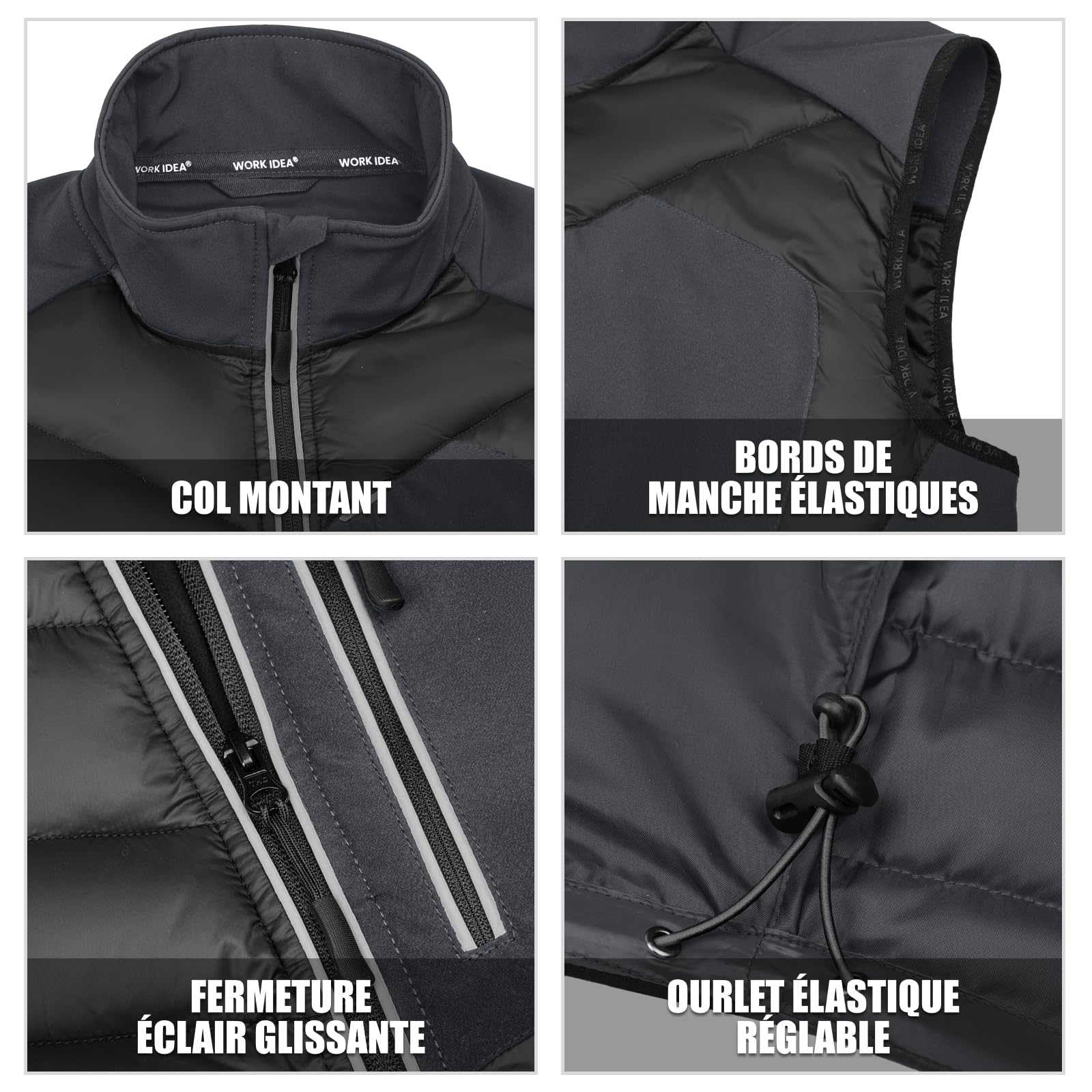 WORK IDEA Gilet softshell homme imperméable coupe-vent veste sans manches respirant léger poches cyclisme course randonnée golf