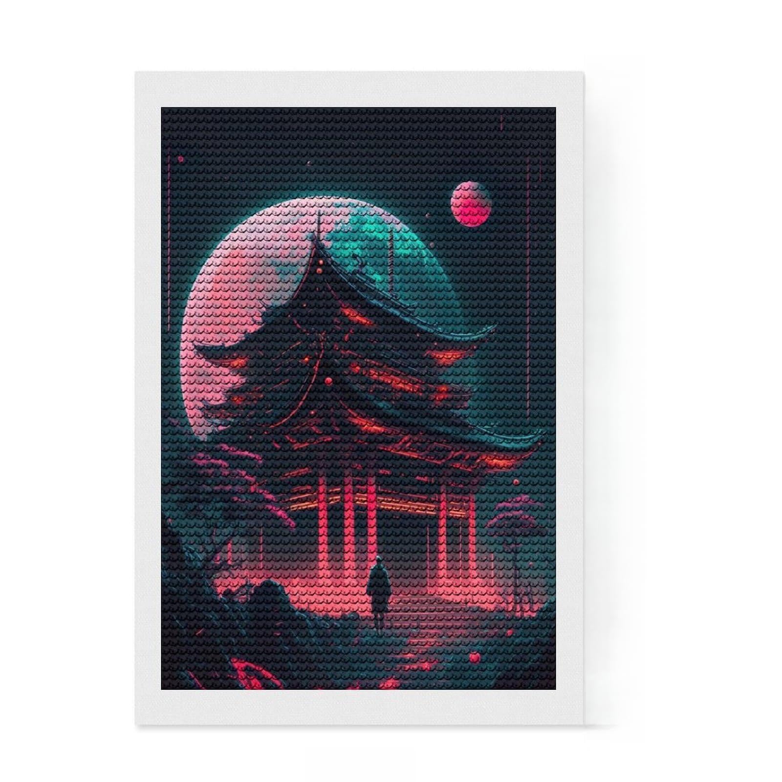 Junmoney Forbidden Temple 5D Diamond Painting Kit 8"x12", Vintage Style Decor, Boho Decor, Handmade Wall Decor, Artistic Hobby