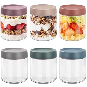 6 Tarros de Cristal con Tapa,300ML Overnight Oats Jar,Tarros de Avena Nocturna con tapa de rosca,Mason Jars Tarros de Yogur,tarros de Comida Preparada para yogur,cereales, gachas