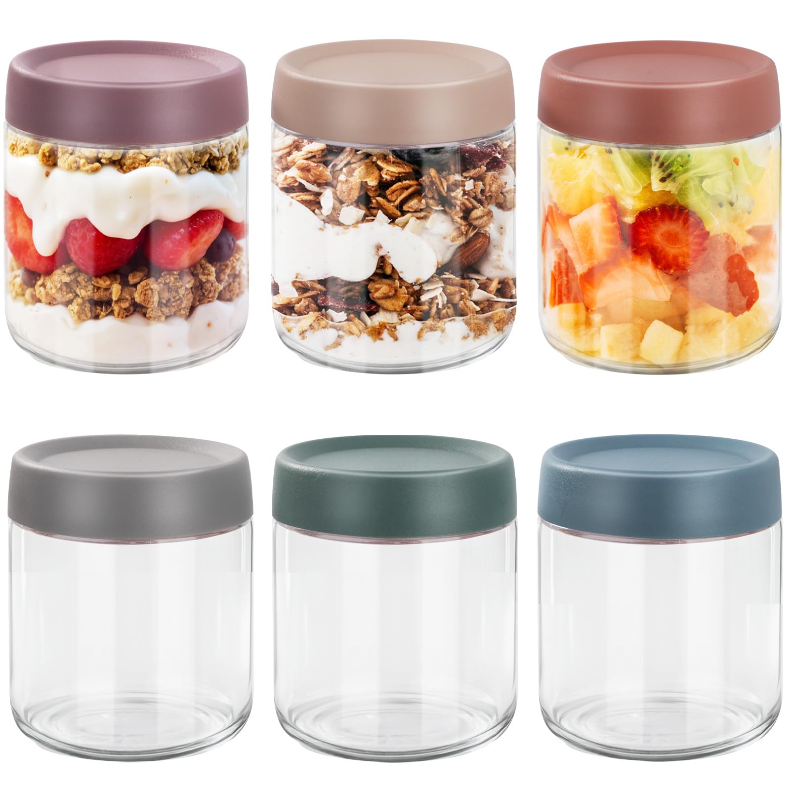 Hikrxya Lot de 6 Bocaux en Verre Hermétique 500 ml, Bocal en Verre avec Couvercle Réutilisables Overnight Oats Jar pour Yaourts Puddings Fruits Confitures Snacks Céréales