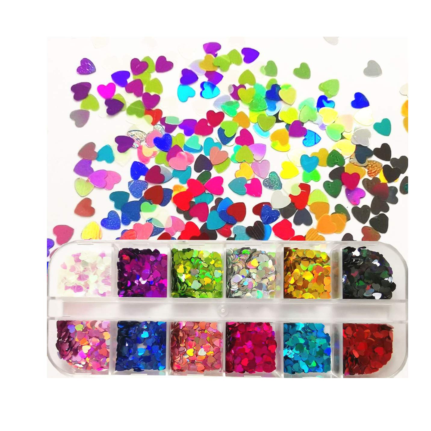 1PC. Palette DIY Nail Art 12 Styles Sequins Style Hearts Shape Mermaid Manicure Flakes (Heart Sequin)-image-1