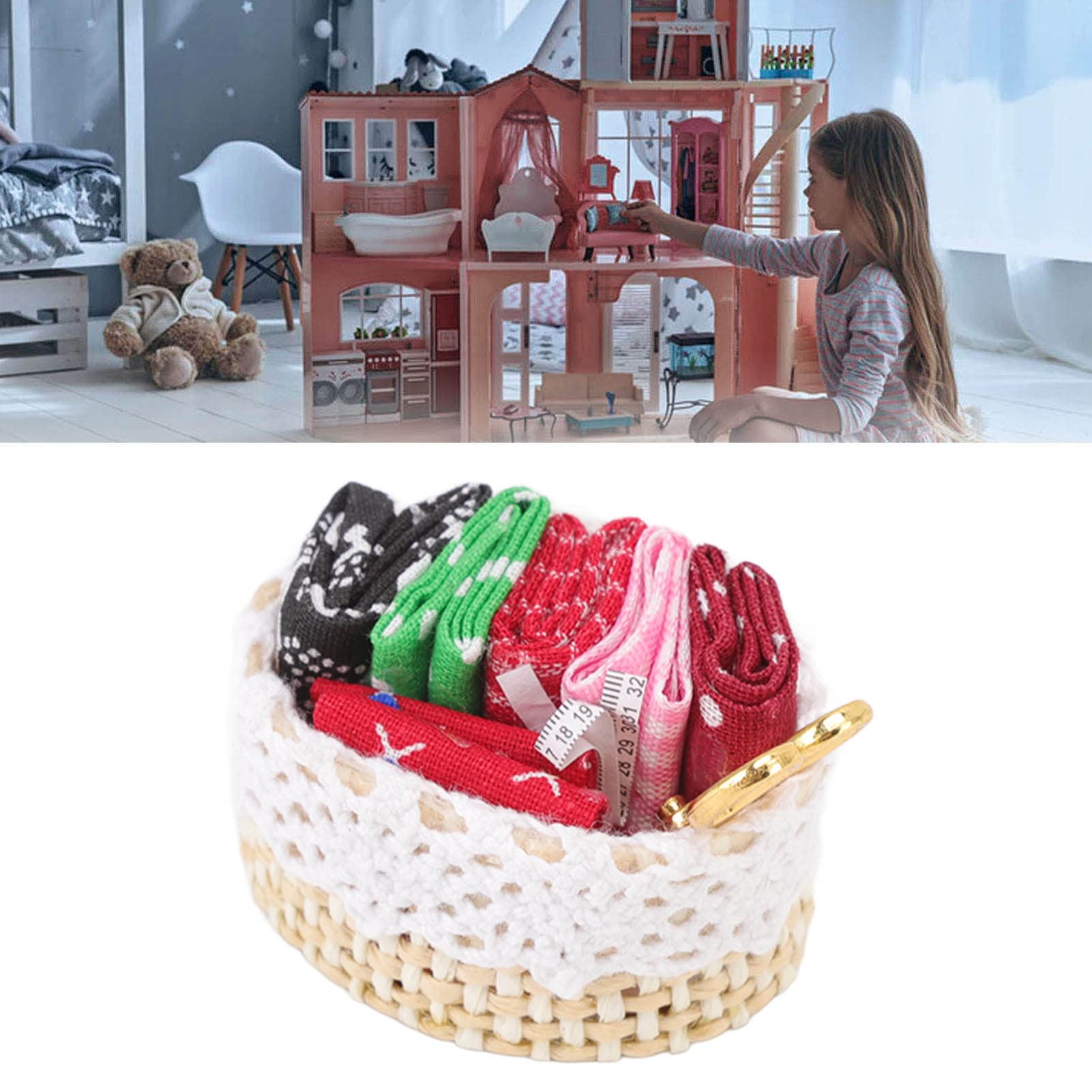 Dollhouse Miniature Sewing Kit - 1:12 Scale Simulation Sewing Basket For Dollhouse Decoration Accessories - View #5