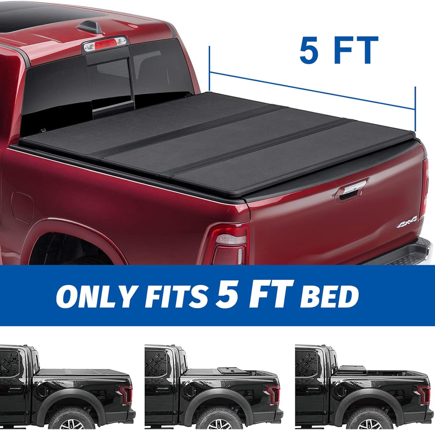 SCITOO Hard Tri-Fold Truck Tonneau Covers Suitable for 2016 2017 2018 2019 2020 2021 for Toyota Tacoma Truck Bed Cover Black (5ft)
