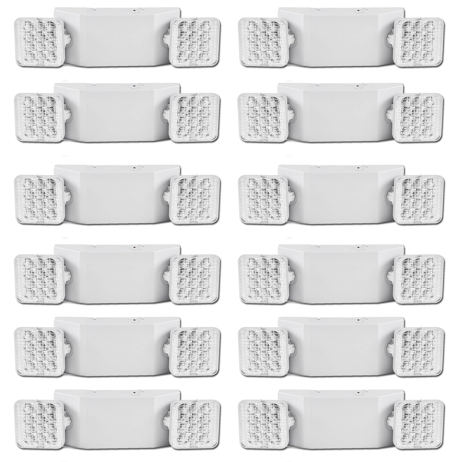 12 Pack Commercial LED Emergency Lights Fixture, Emergency Light with Battery Backup, Emergency Lights for Business Home power Failure, Two Adjustable Head Emergency Lighting, Hardwired 120-277V