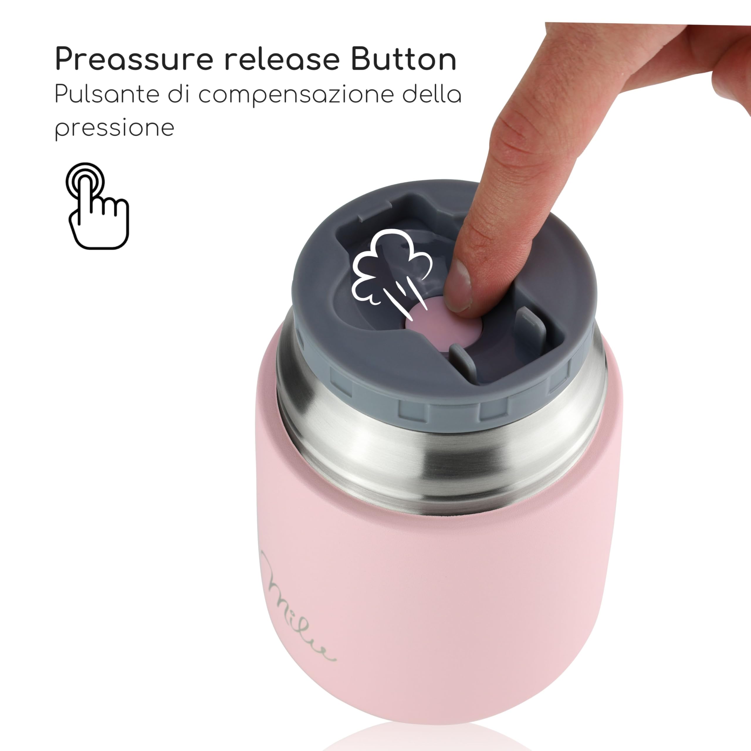 Milu Thermo per Alimenti 300ml 440ml 450ml 650ml 800ml I Contenitore Termico di Acciaio Inossidabile, Isotermico Sottovuoto per Cibi Caldi e Freddi (Rosa, 450ml)