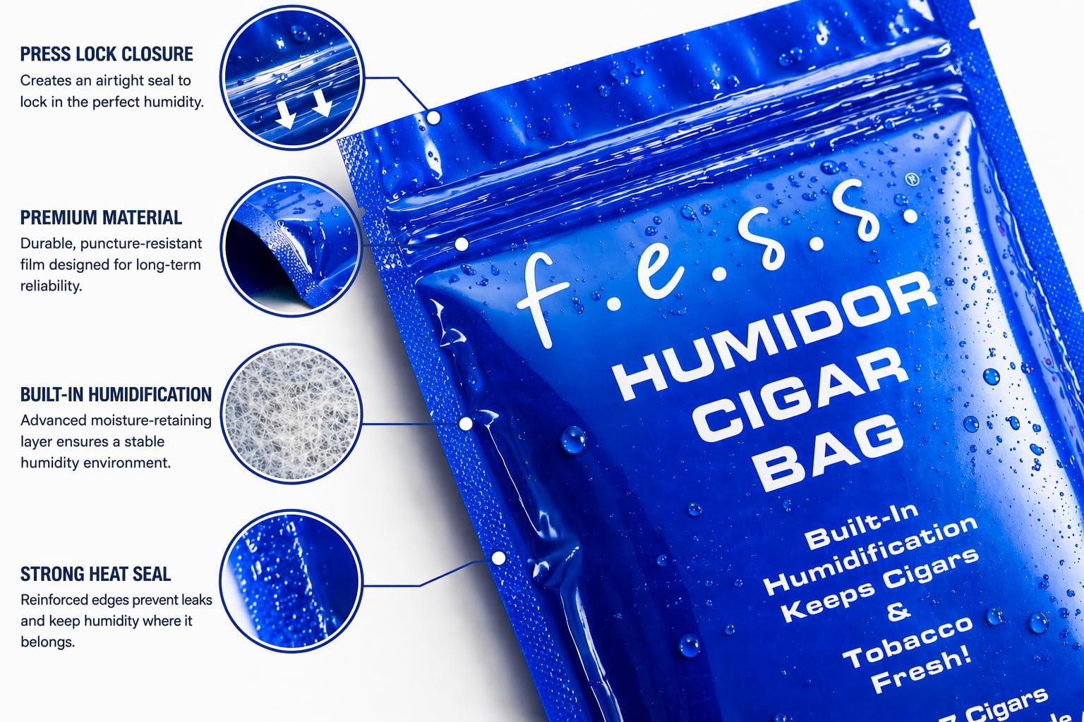 Amazon.com: 5 Pack FESS Products Travel Pouch Cigar Bag Ziplock Humidor  Humidifier : Health & Household