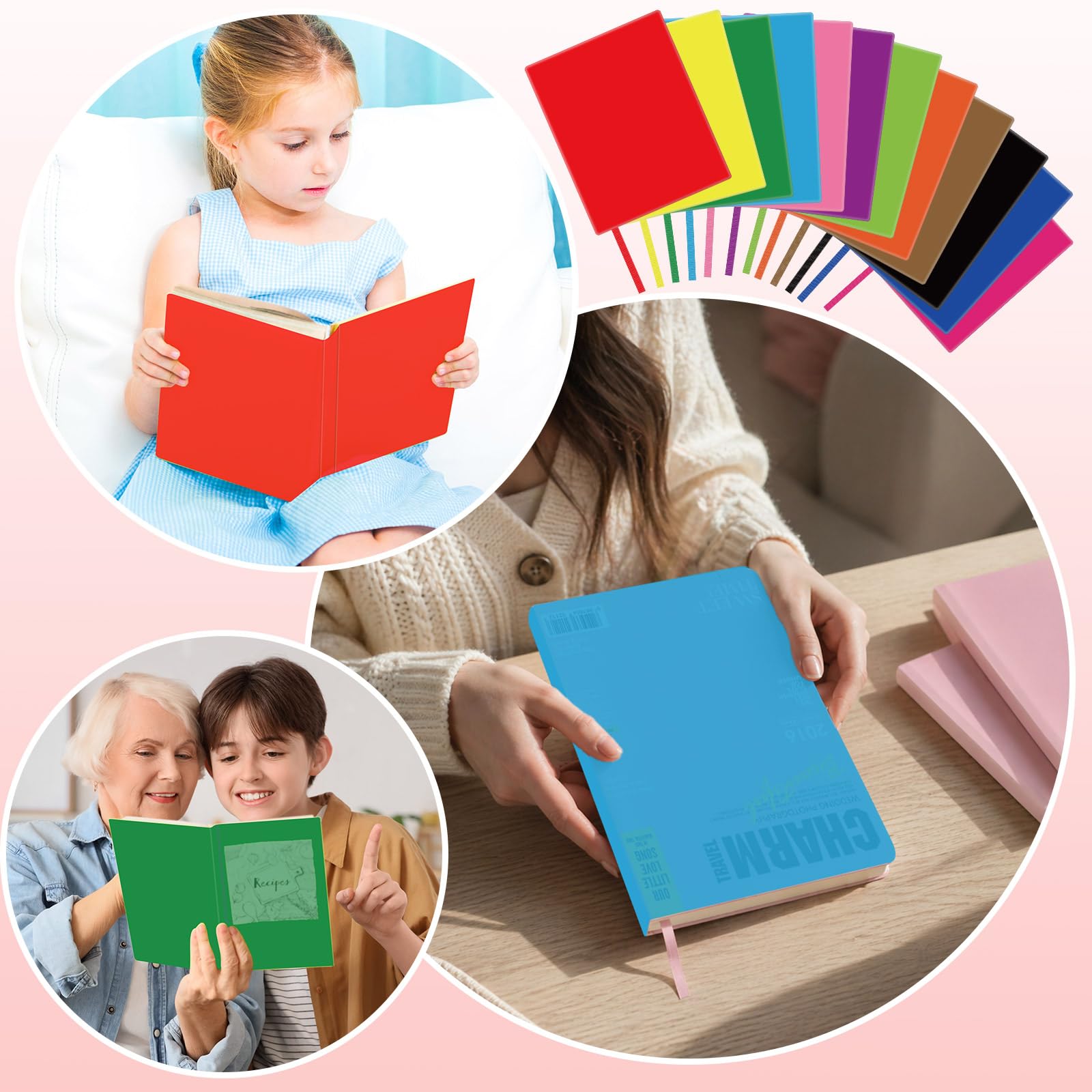 24 copertine per libri in tessuto elasticizzate, riutilizzabili, con etichetta adesiva, lavabili, per la maggior parte dei libri di testo con copertina rigida fino a 25,4 x 31,8 cm, colori vivaci