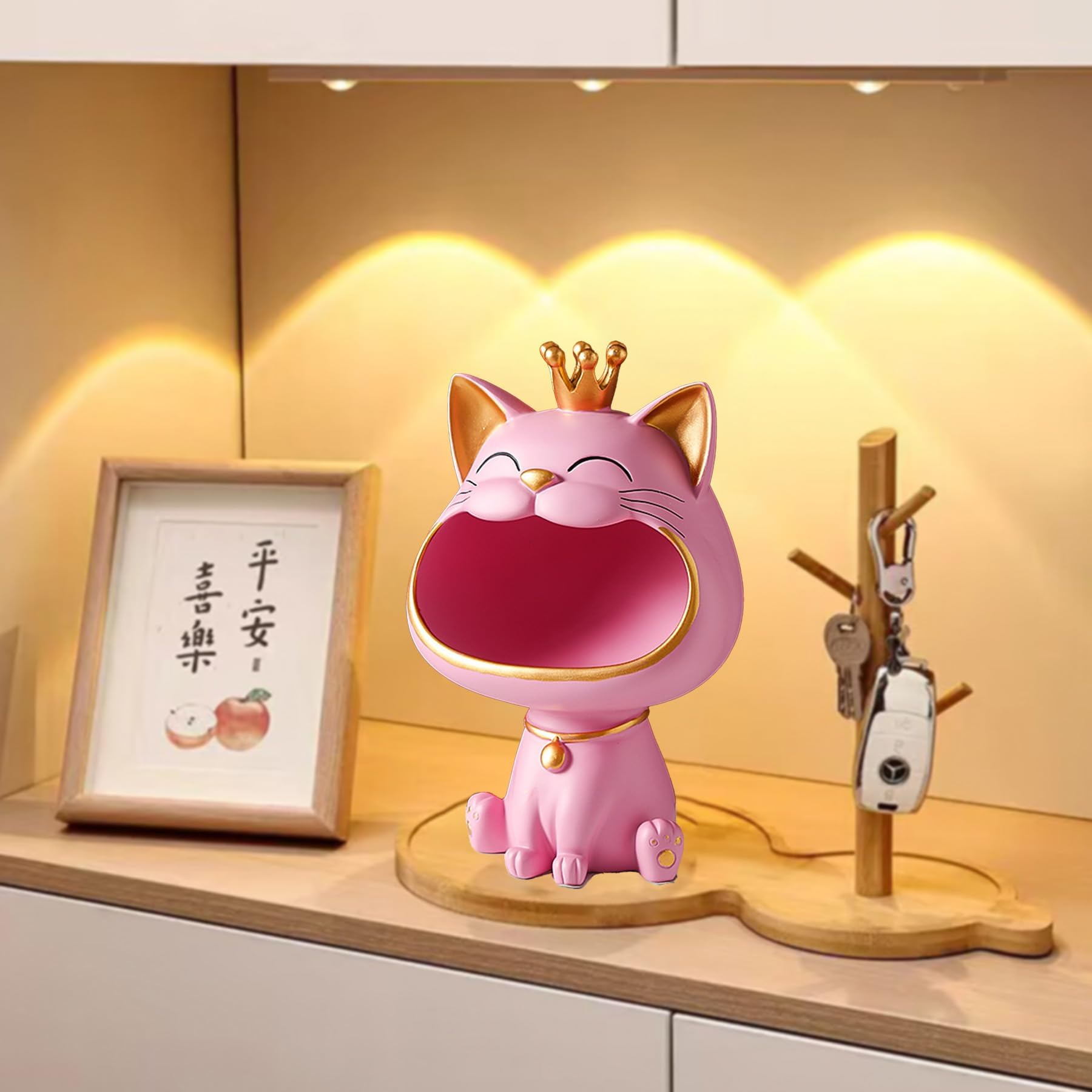 Statua di Gatto, Scultura Portafortuna Gatto, Scultura per la Casa e il Soggiorno per l'Ingresso Gatto che Ride Scatola per la Conservazione delle Chiavi, Scatola per Piccoli Oggetti