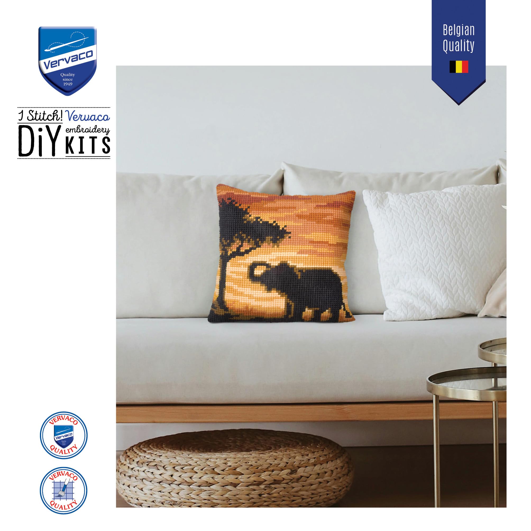 VERVACO Kit Punto Croce Elefante Nella Savana - Set Per Ricamo Su Cuscino 40x40 Cm, Ideale Per Principianti