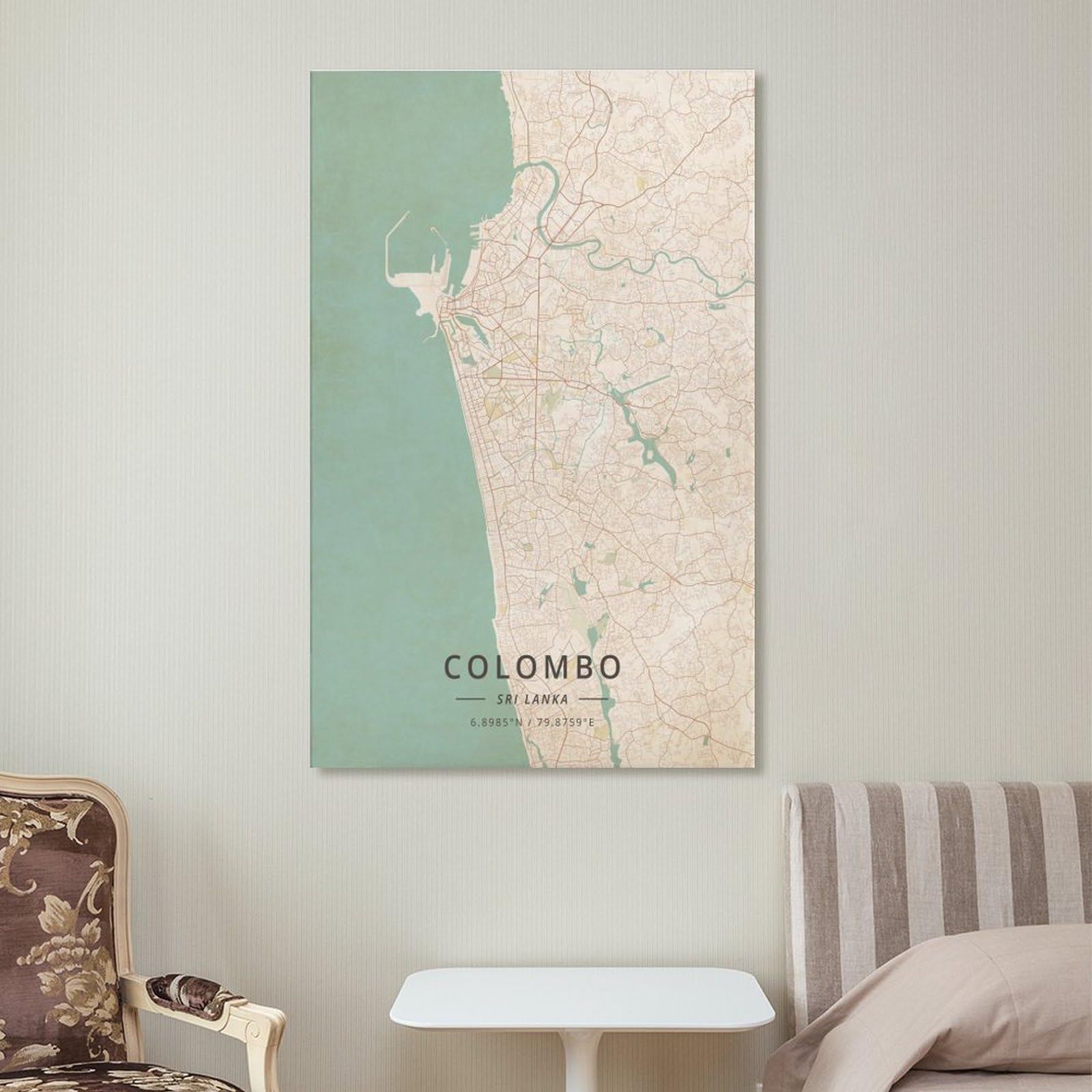Colombo Sri Lanka Karten-Poster, Vintage-Druck, Posterdruck für Teenager, Jungen, Zimmer, Wandkunst, Leinwand, Gemälde, Druckrahmen, 40 x 60 cm