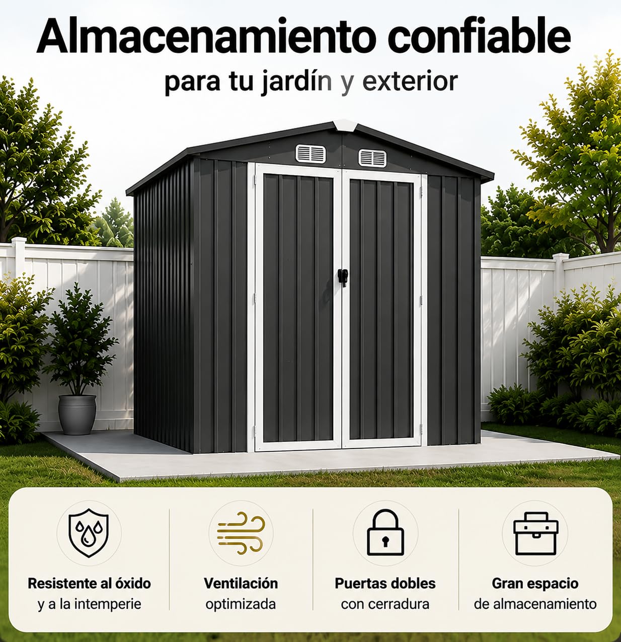 Caseta de Almacenamiento Metálica para Jardín, con Puerta de Apertura Exterior, Estructura Robusta y Espacio Amplio (202 x 112 x 190 cm)