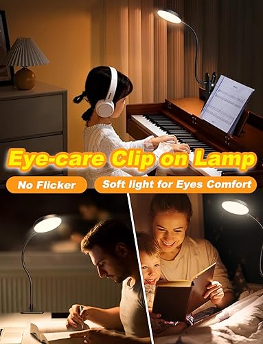 Miniatura 6 de Lámpara de escritorio con abrazadera, 2 en 1 (10 W) cuello de cisne LED con luz ambiental RGB y luz blanca cálida, luz de libro cambiableluz de