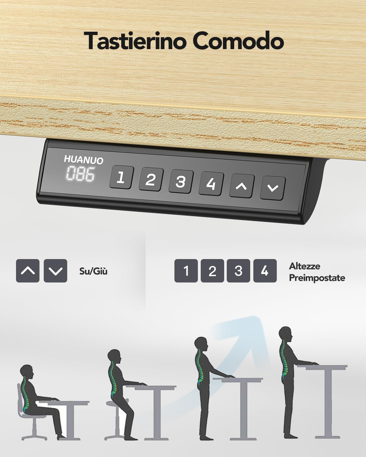 HUANUO Telaio per Scrivania, Gambe Elettriche con Motore Senza Spazzole, Telaio Regolabile in Altezza con Capacità di 100 kg per Piani di 110 x 180 cm, Solo Telaio
