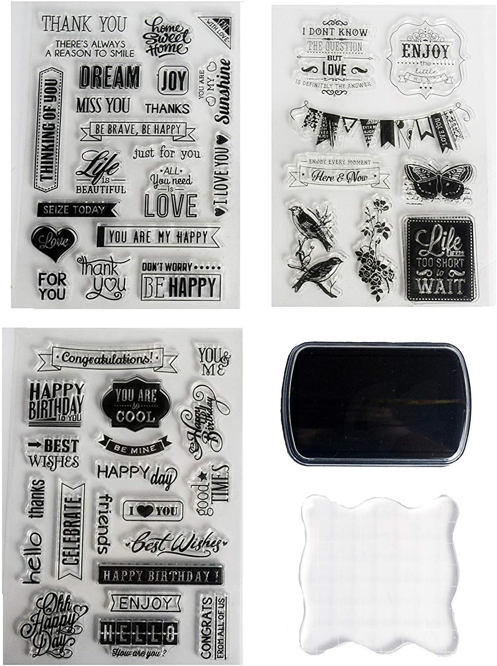 Clear Stamps Starter Set by Tanpopo Art - Wishes Collection| 3 Well Wishes Clear Stamps Sheet, Stamp Ink, Acrylic Clear Stamp Block | Suitable as Planner Stamps, Stamping Tool, Card Making, Scrapbook