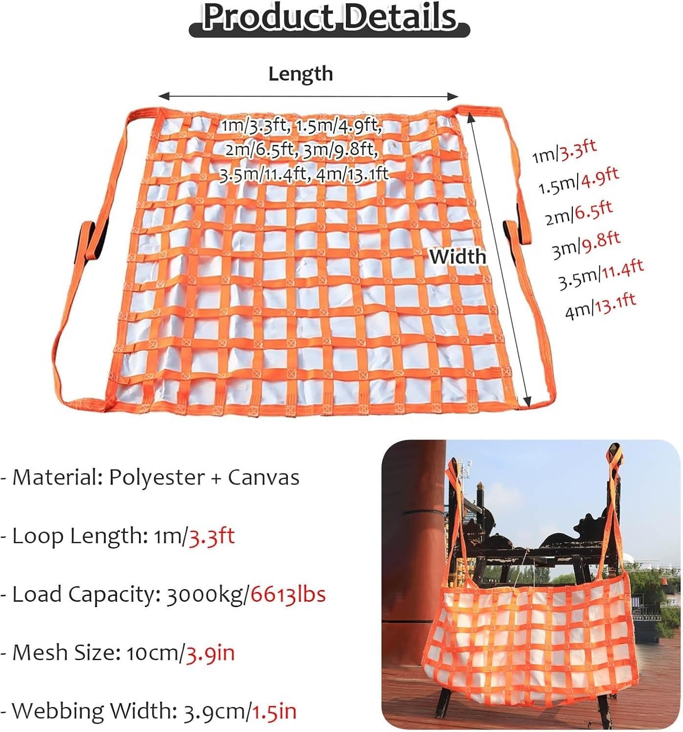 Red De Elevación Arena Y Tierra, Correas De Seguridad para Redes De Elevación, Red De Elevación Plana De Poliéster para Carga Y Descarga En Muelles Y Puertos(1 X 1M/Mesh 10cm/Load 2t)
