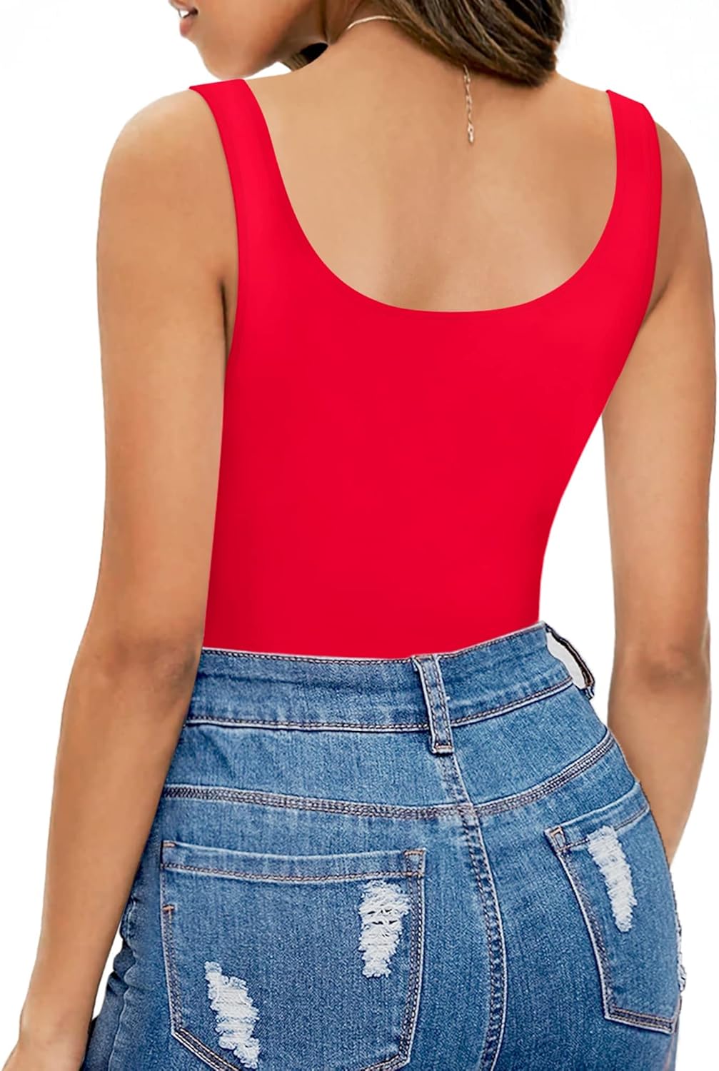 MANGOPOP Women's Tank Top Bodysuit Scoop Neck Sleeveless Body Suits Sexy U-Back Backless Going Out Tops, Red X-Large - Image 4