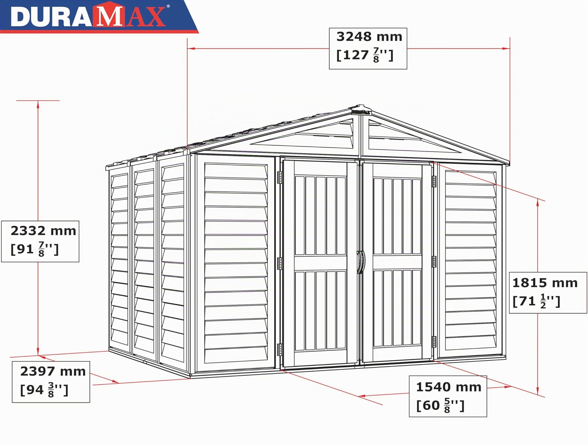 Duramax WoodBridge Plus, Dimensioni esterne (LxPxH): 324,8 x 247 x 233,2 cm — Beige e marrone