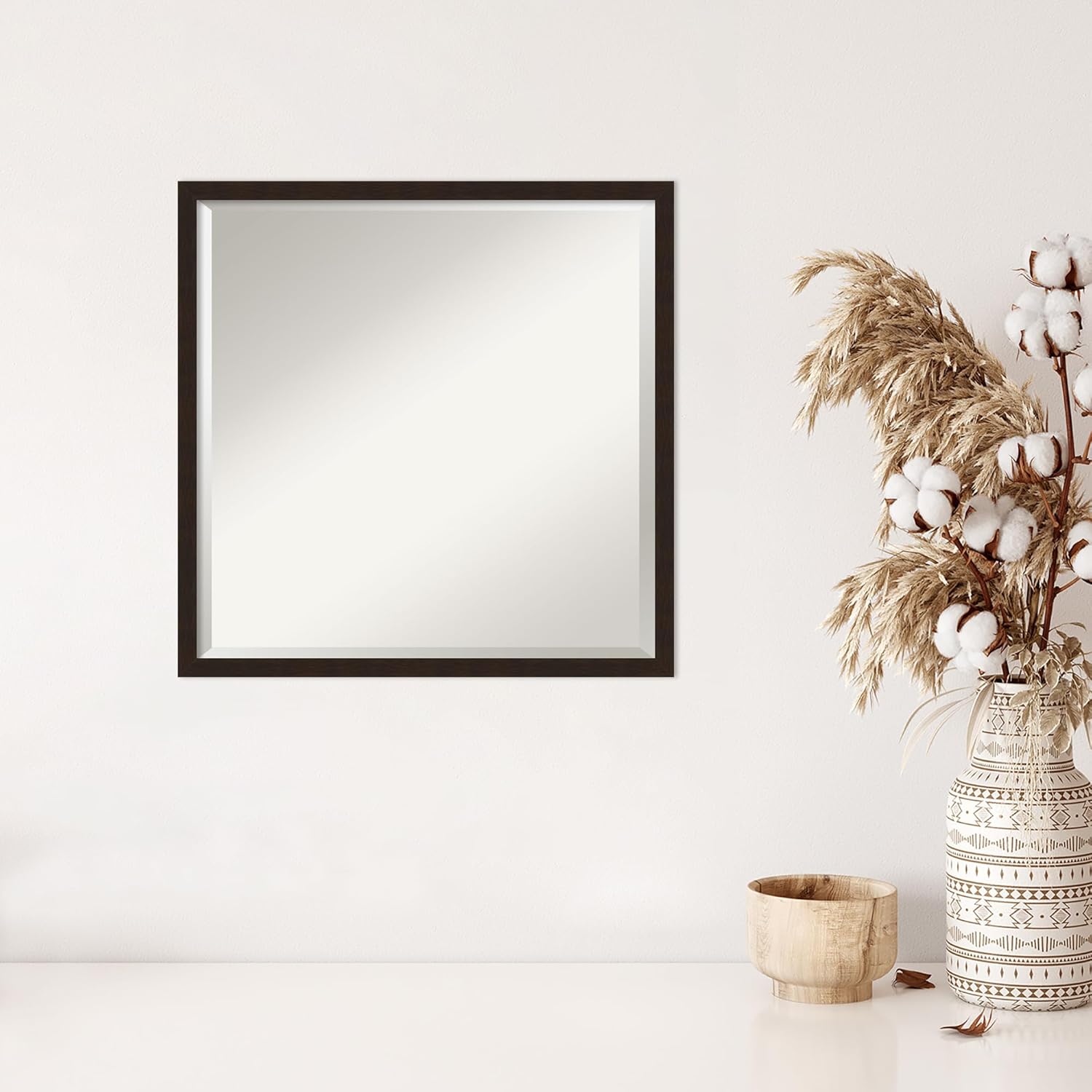 Amanti Art Brown Wall Mirror 21x21 Carlisle Espresso Narrow Square Bathroom Mirror for Wall Decor Living Room, Medium Country Rustic Wood Frame, Hangs Horizonally and Vertically, Bathroom Decor,