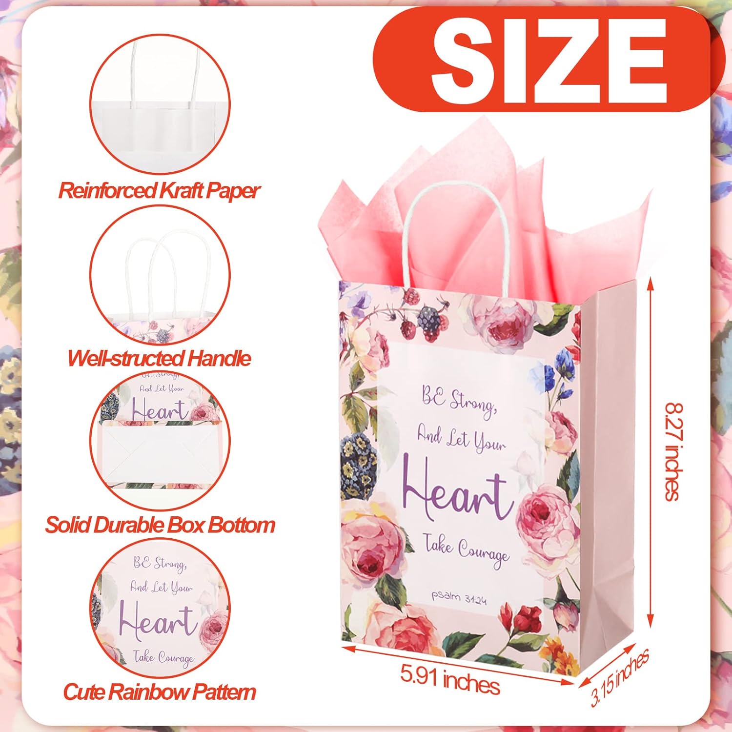 24 Pcs Valentine's Day Gift Bags with Tissues Bible Verse Butterflies Paper Party Favor Small Sunflower Goodie Wrapping Bags with Handles Cute Christian Gifts for Mother Women Wedding Birthday Party - Image 4