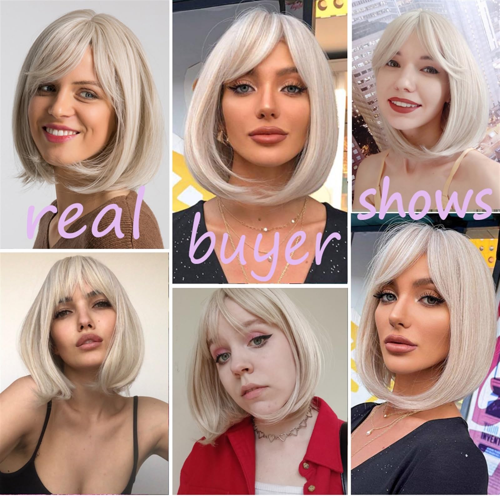 Realistyczne peruki Białe blond szare peruki syntetyczne z grzywką krótkie proste włosy bob peruka dla kobiet Cosplay codzienne naturalne odporne na ciepło Fryzura damska