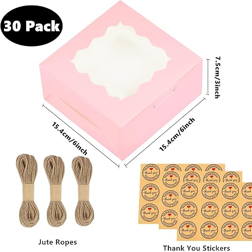 Miniatura 2 de 30 cajas de panadería con ventana de 6 x 6 x 3 pulgadas, cajas para pasteles de 6 pulgadas, cajas de papel para galletas, cajas pequeñas para