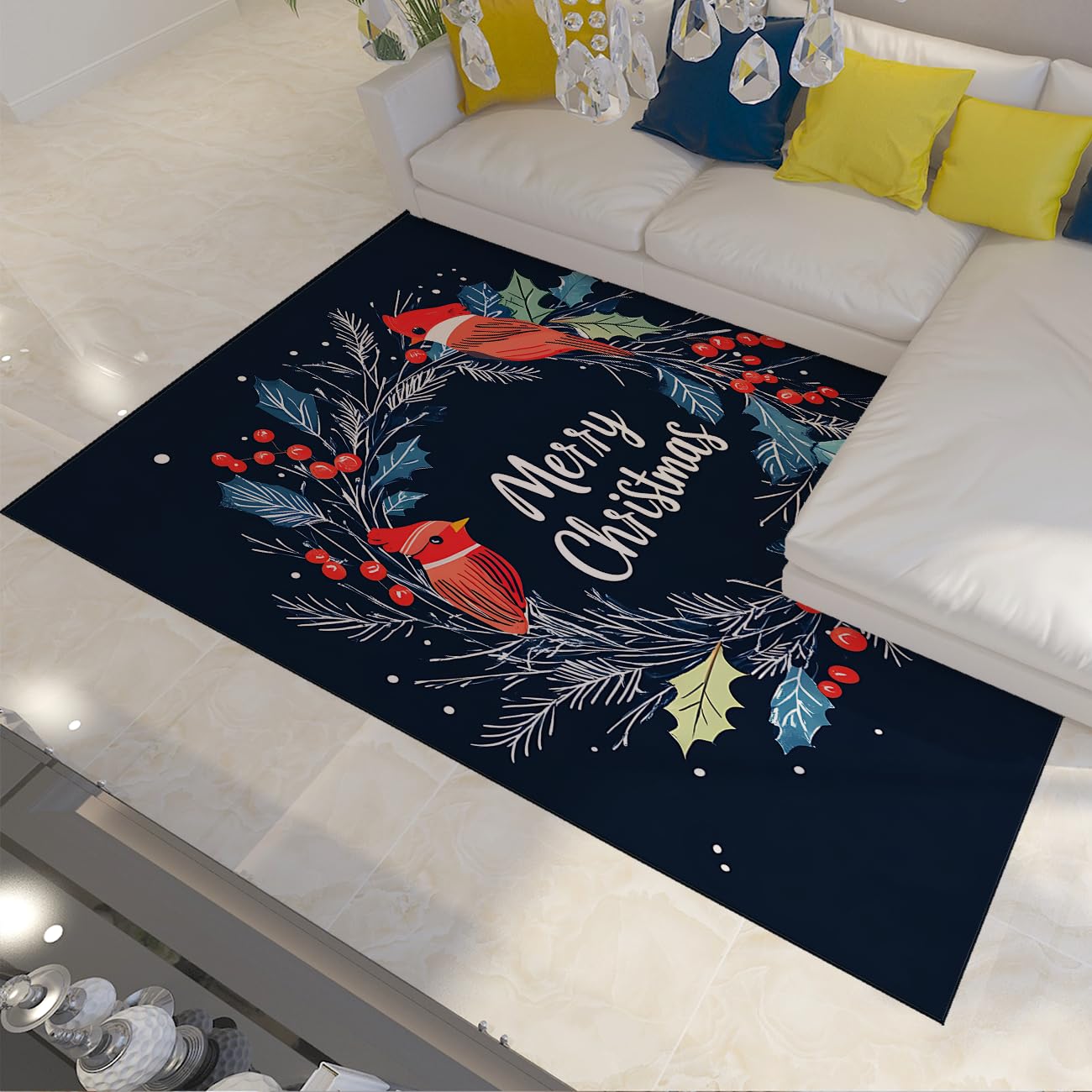 Tapis confortable lavable mince style nordique motif Noël rouge