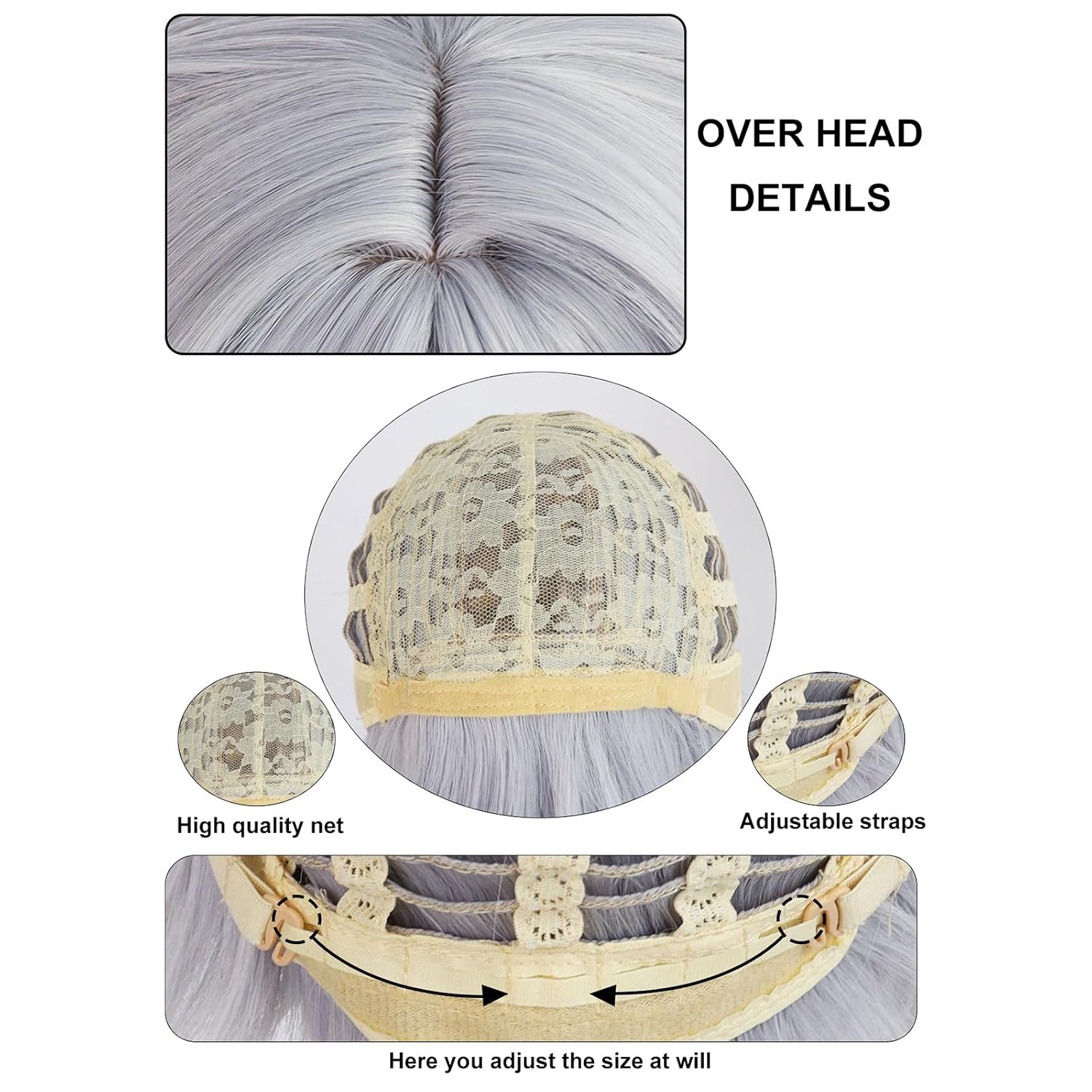 ANOGOL Hair Cap + Frieren Wig Cosplay White Ponytail Wig Women Long Straight Silver Synthetic Hair White Pigtails for Halloween Party Costume Outfit - Image 6