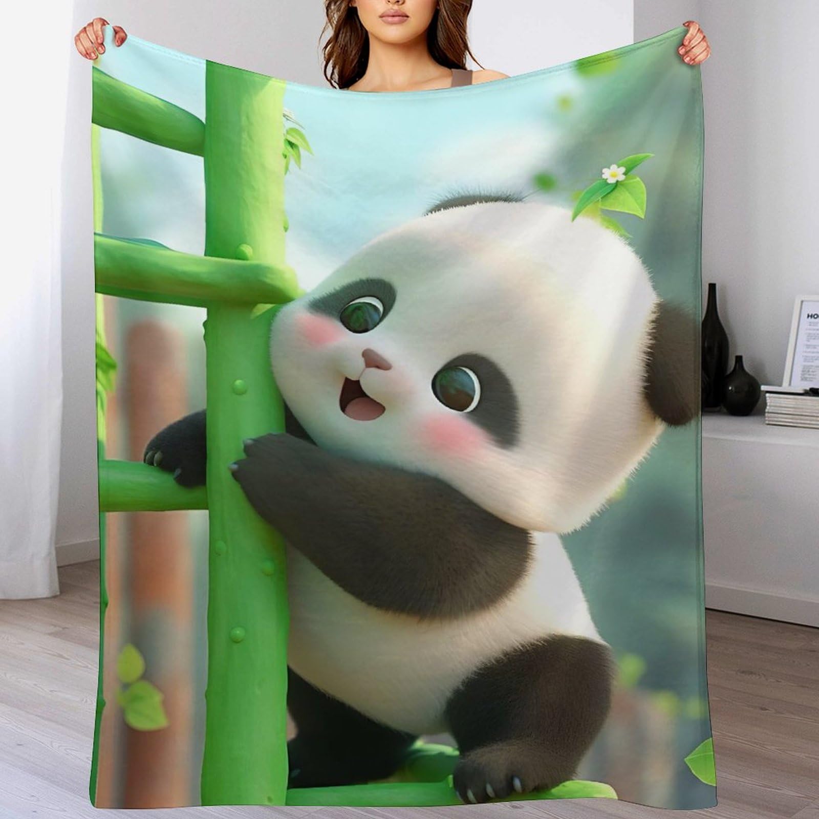 Couverture panda pour canapé plaid lit enfant flanelle 130x150
