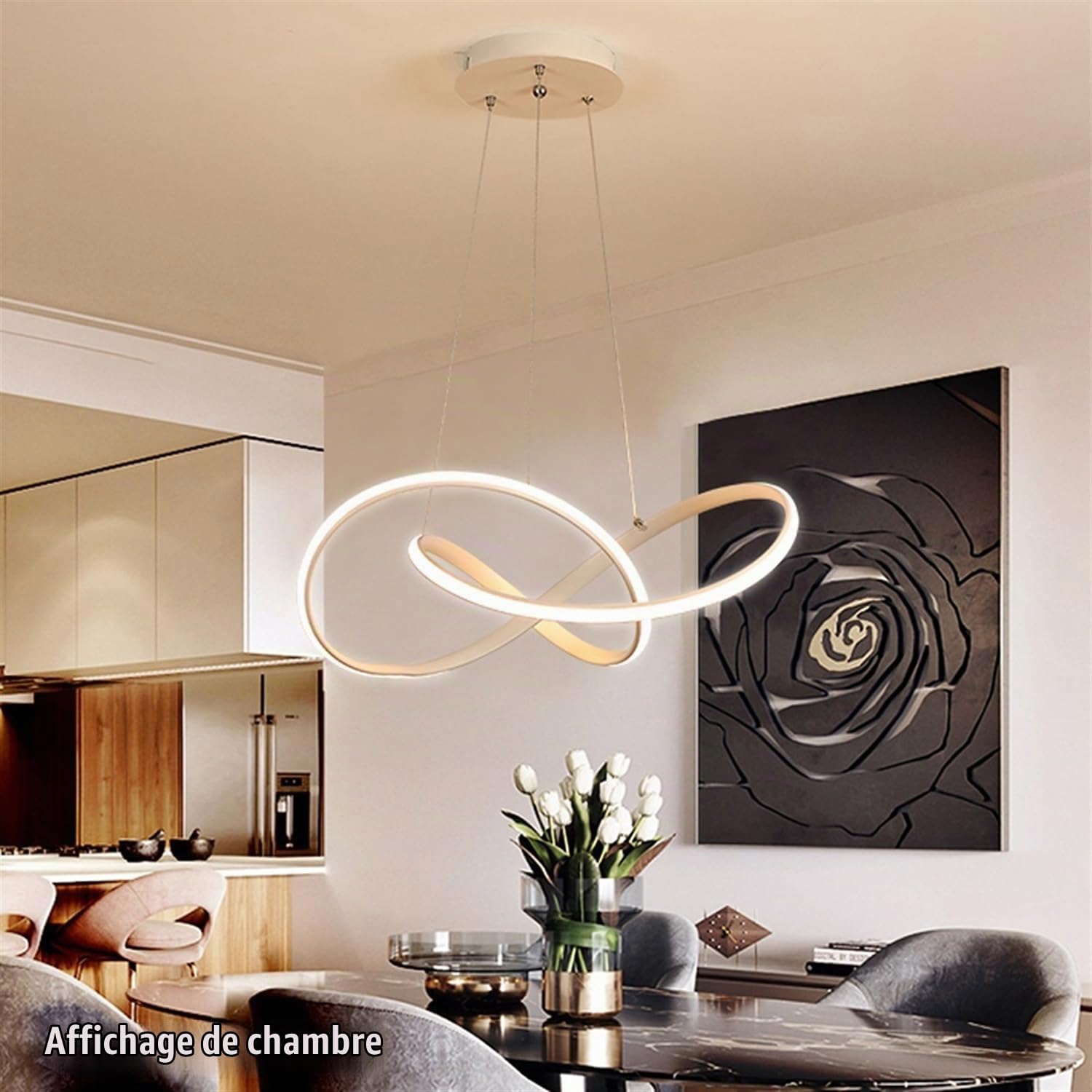 LED Suspension Luminaire, 30W Lustre Chambre avec Télécommande Dimmable, 50CM Lustre Cuisine LED Réglable en Hauteur, Plafonnier Salon Moderne pour Salle à Manger, Salon, Cuisine