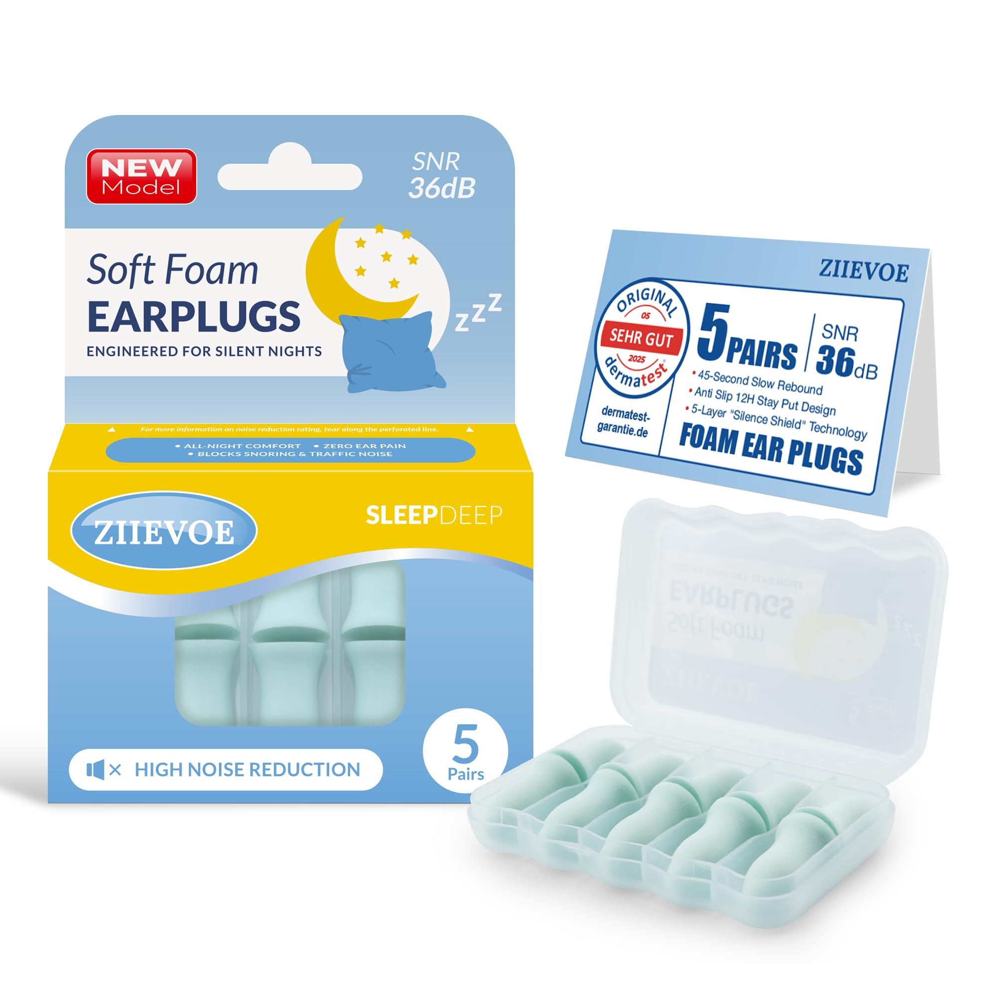 Tappi Orecchie Dormire – Upgrade Ultra 2026, 5 Strati 36dB Blocco Rumore, Design Antiscivolo 12H, Confort Morbido, per Dormire, Studio, Viaggi, 10 Pezzi