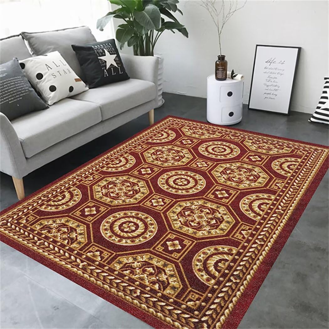 Tapis de salon rouge à poils ras 100x200cm moderne et facile à nettoyer