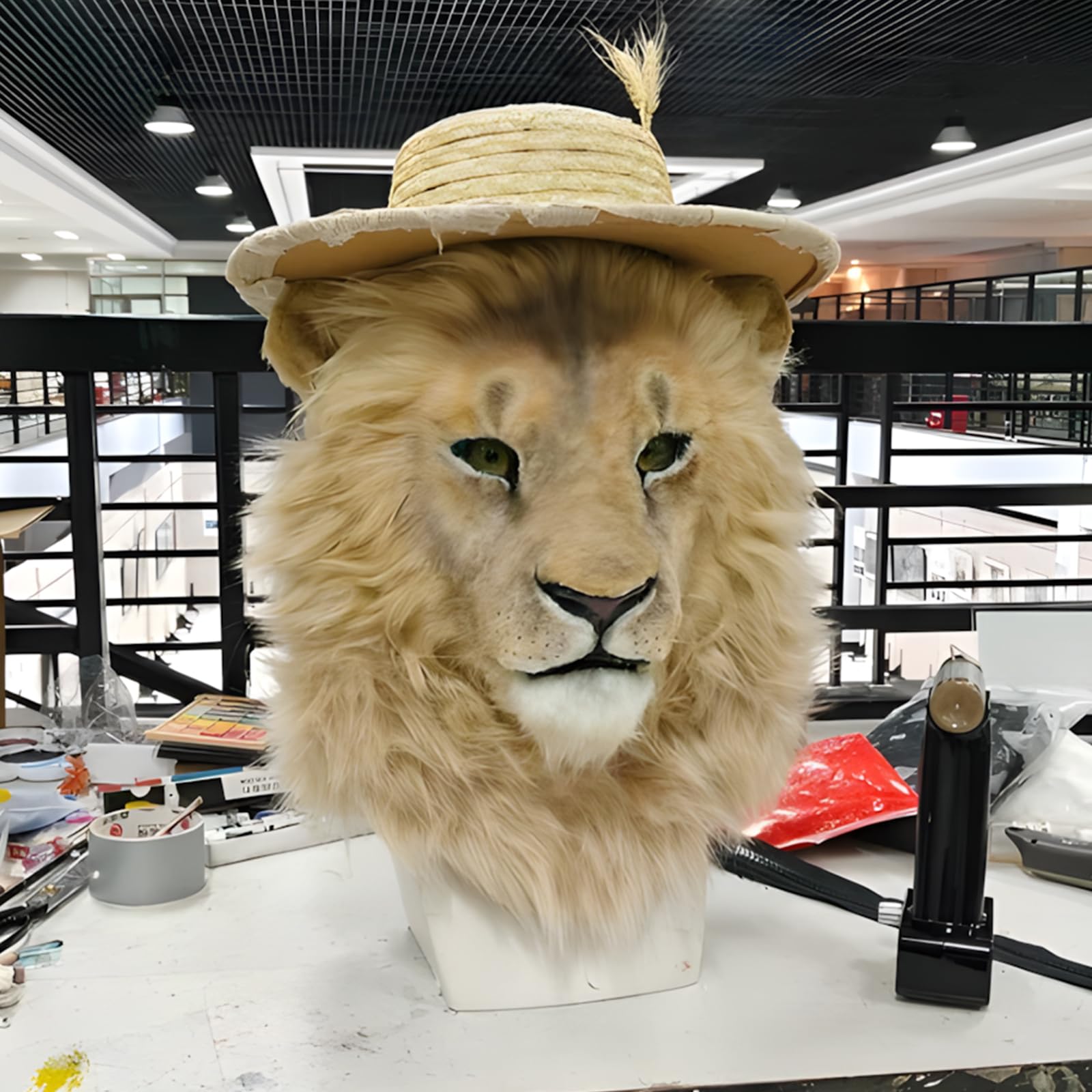 Maschera da testa di leone realistica per adulti, travestimento o decorazione, in finta pelliccia, per cosplay, teatro, da parete